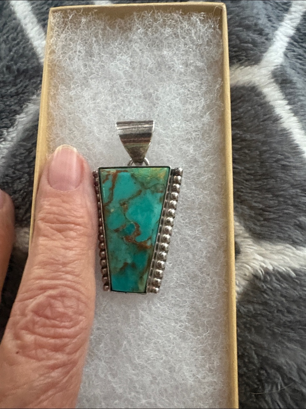Native AmericanTurquoise Sterling 
Silver Pendant - Blue Green Stone Statement - Picture 2 of 3